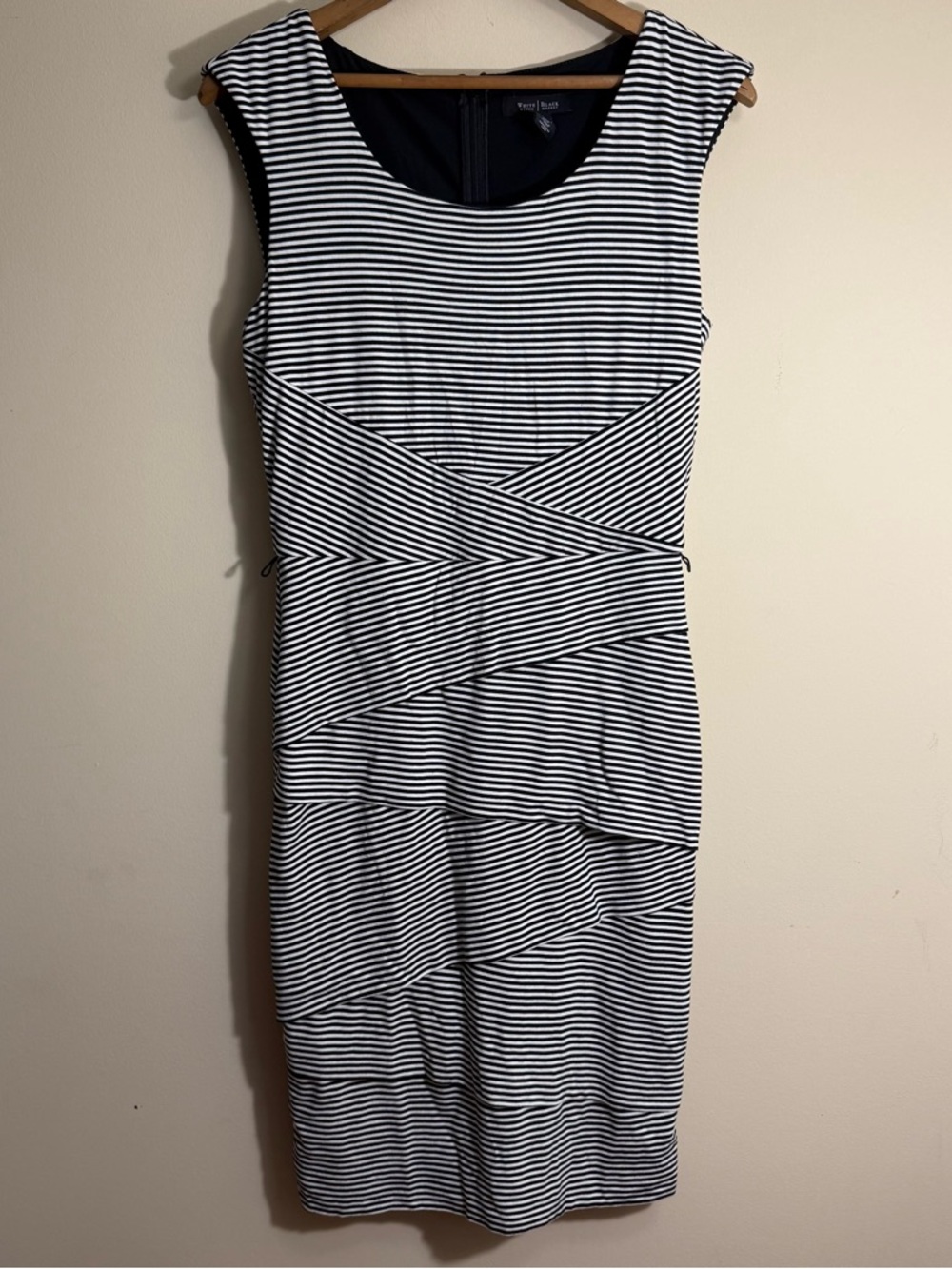 White House Black Market Black and White Striped Midi Sheath Dress